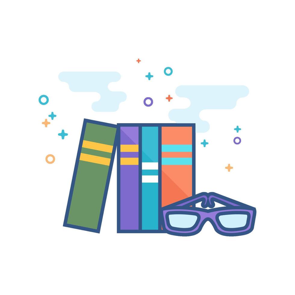 Books and glasses icon flat color style vector illustration