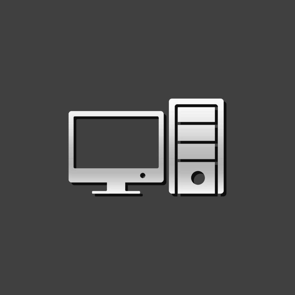 escritorio computadora icono en metálico gris color estilo. electrónico oficina monitor vector
