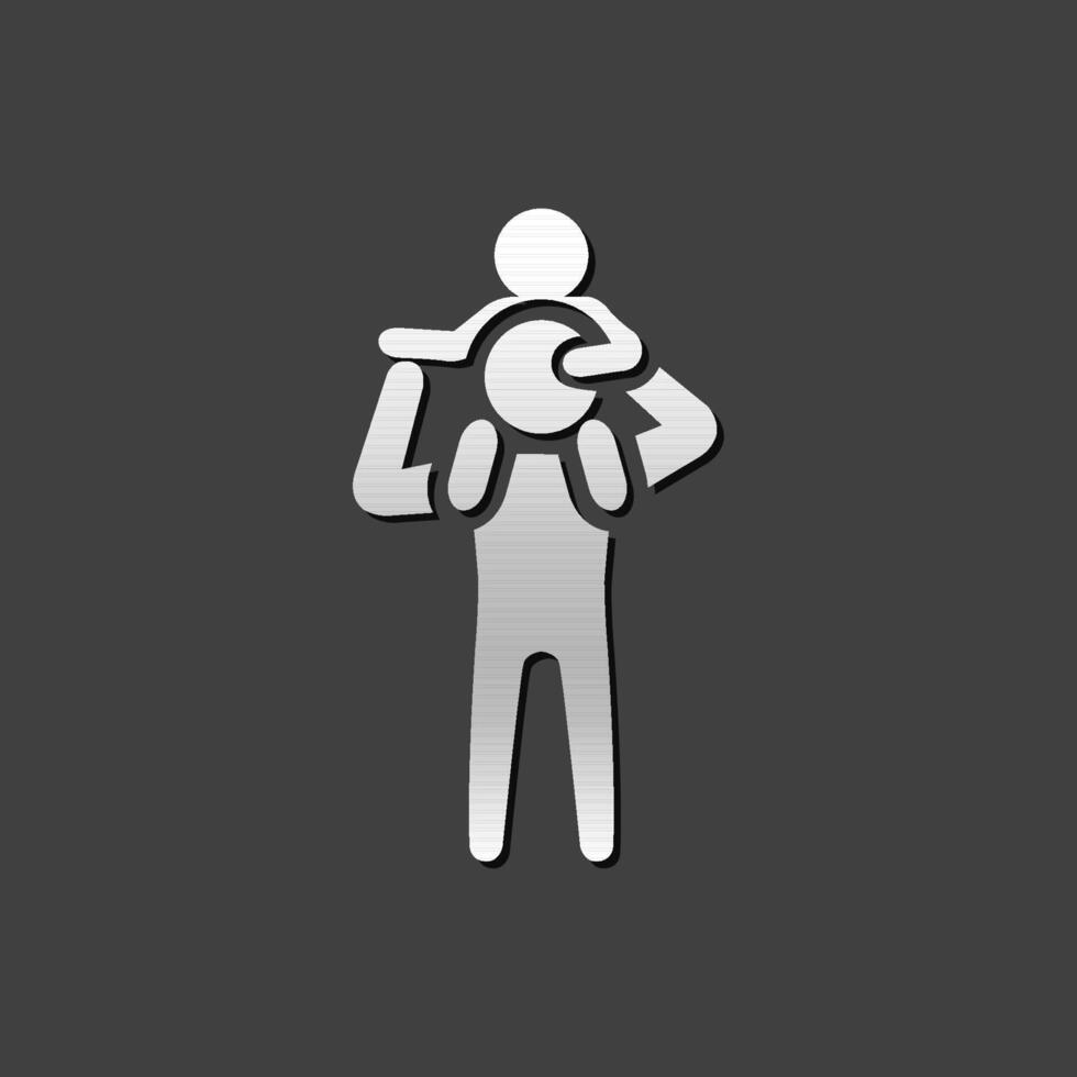 Man holding kid icon in metallic grey color style. Family gather holiday vector