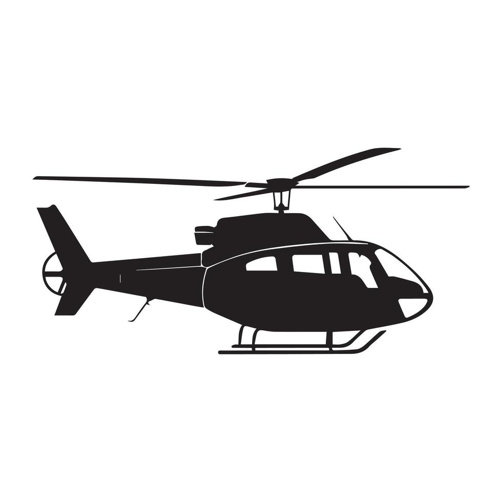 Black isolated silhouette of helicopter on white background. vector