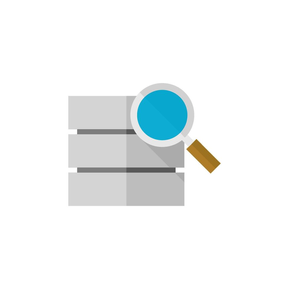 Database search icon in flat color style. Hardisk file server data center find vector