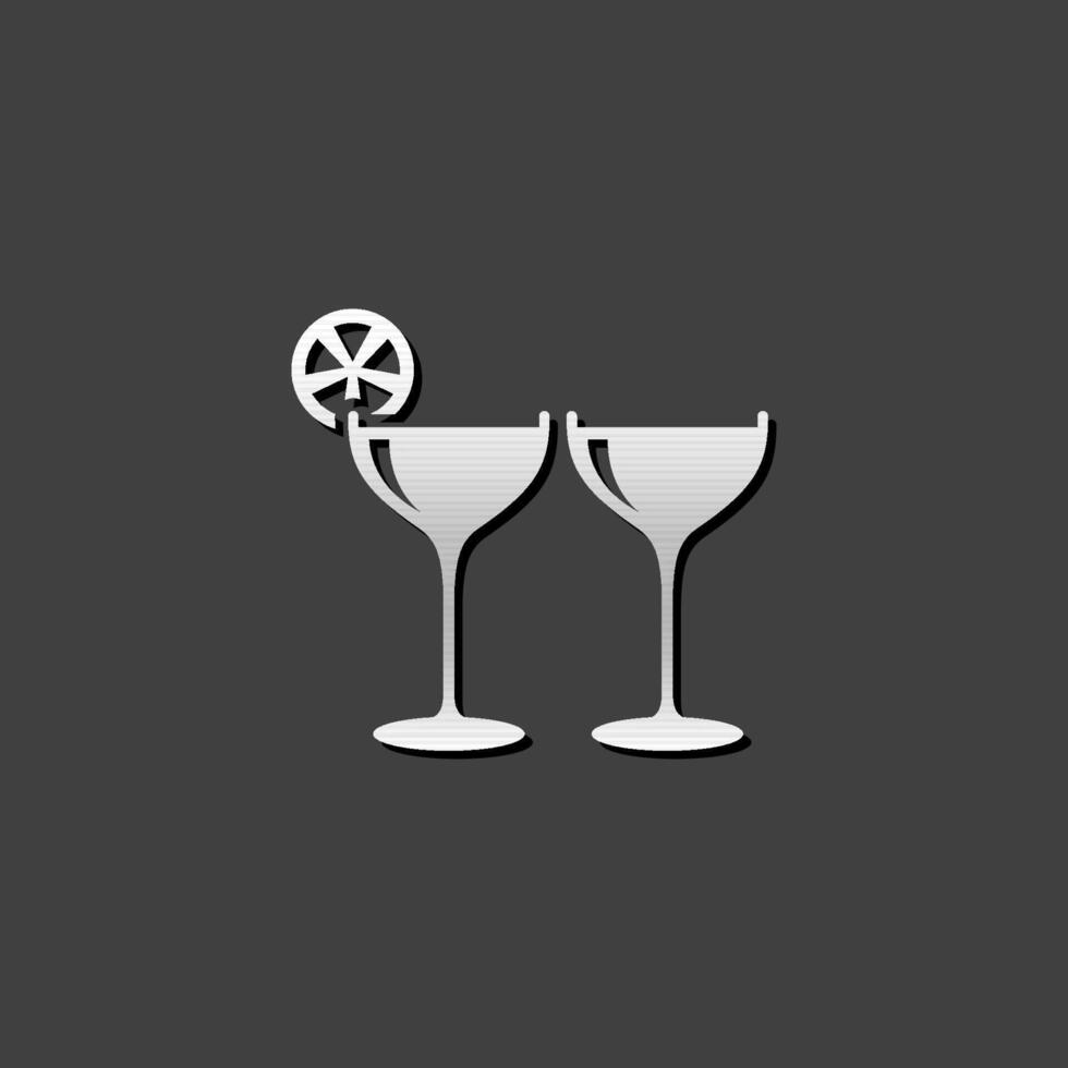 Wine glass icon in metallic grey color style.Celebration couple drinking vector