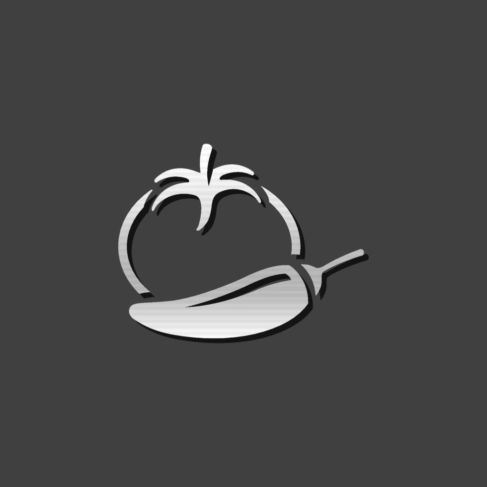 Tomato and pepper icon in metallic grey color style.Spice cooking healthy vector