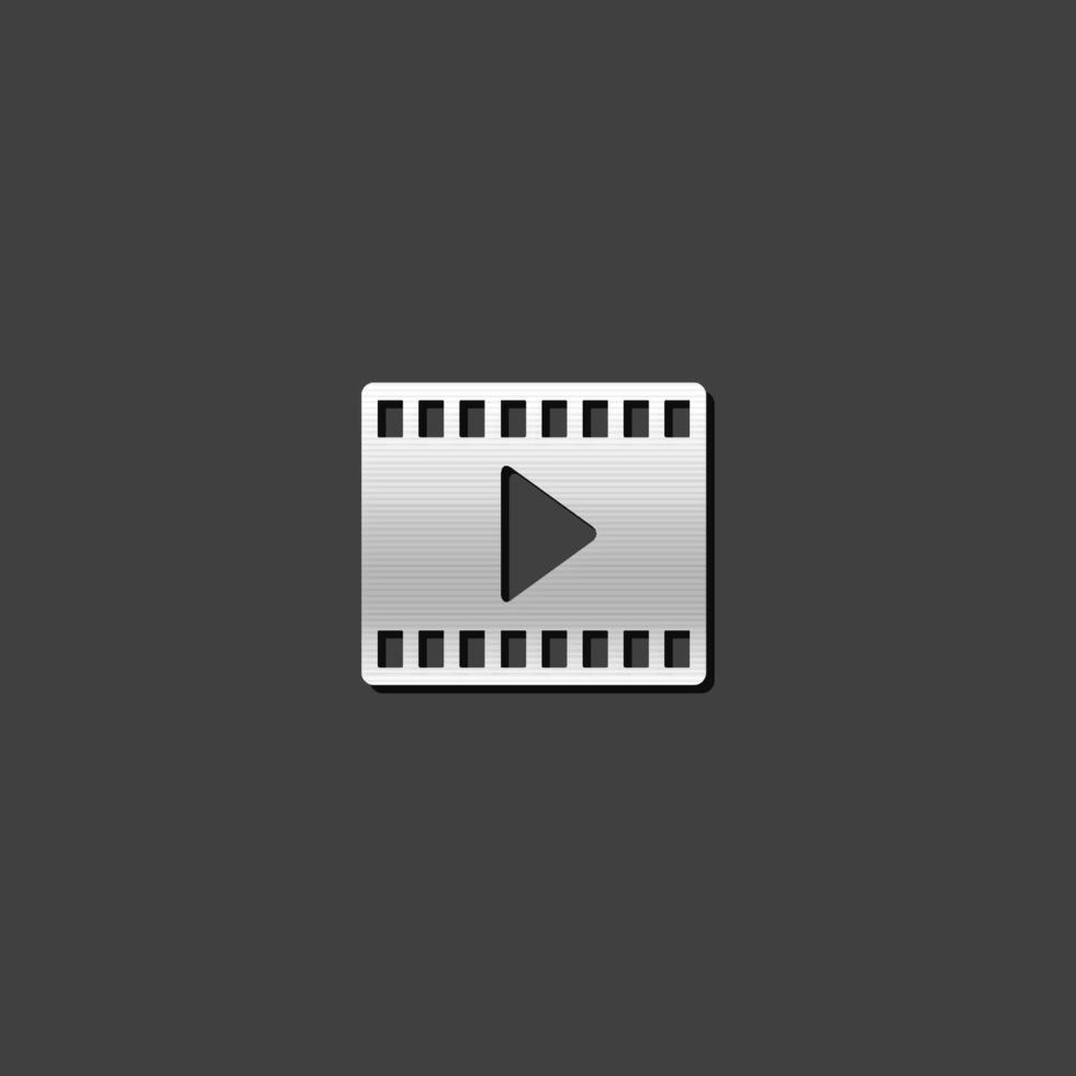 Cinema film icon in metallic grey color style.Computer data movie vector