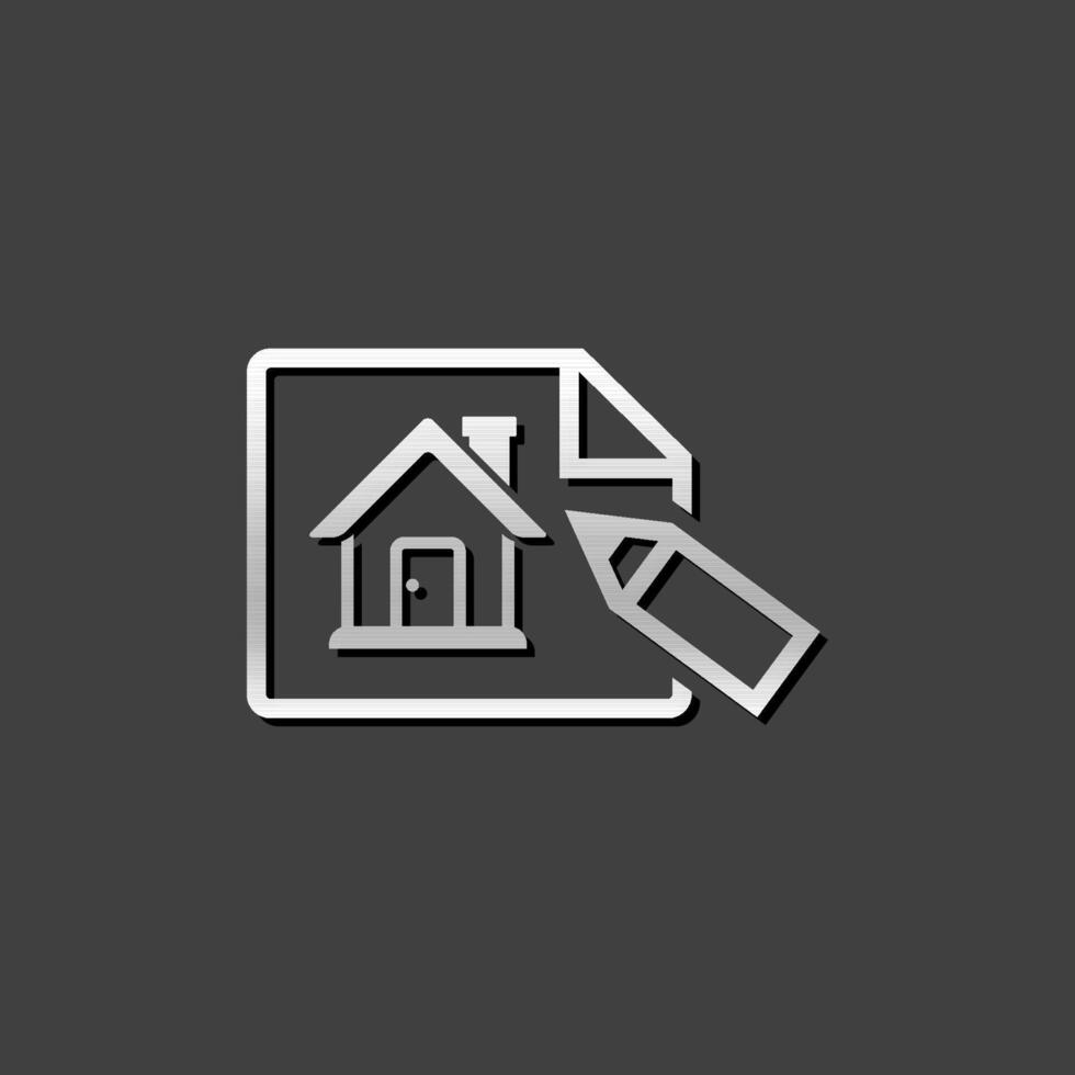 Blueprint icon in metallic grey color style. Property house design vector