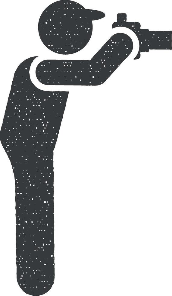 Photographer, shooting, taking, outdoor pictogram icon vector illustration in stamp style