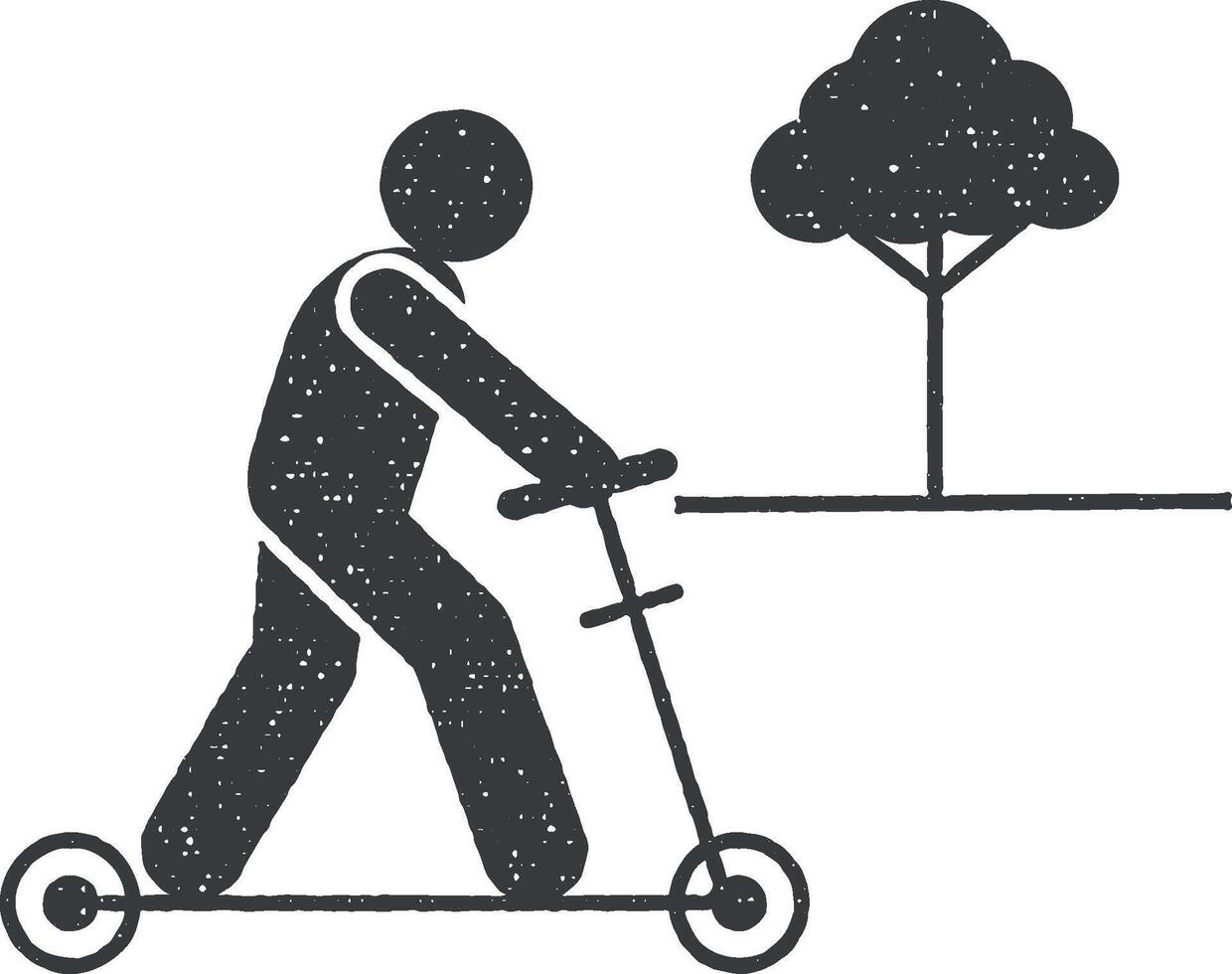 scooter, sol, relajarse icono vector ilustración en sello estilo