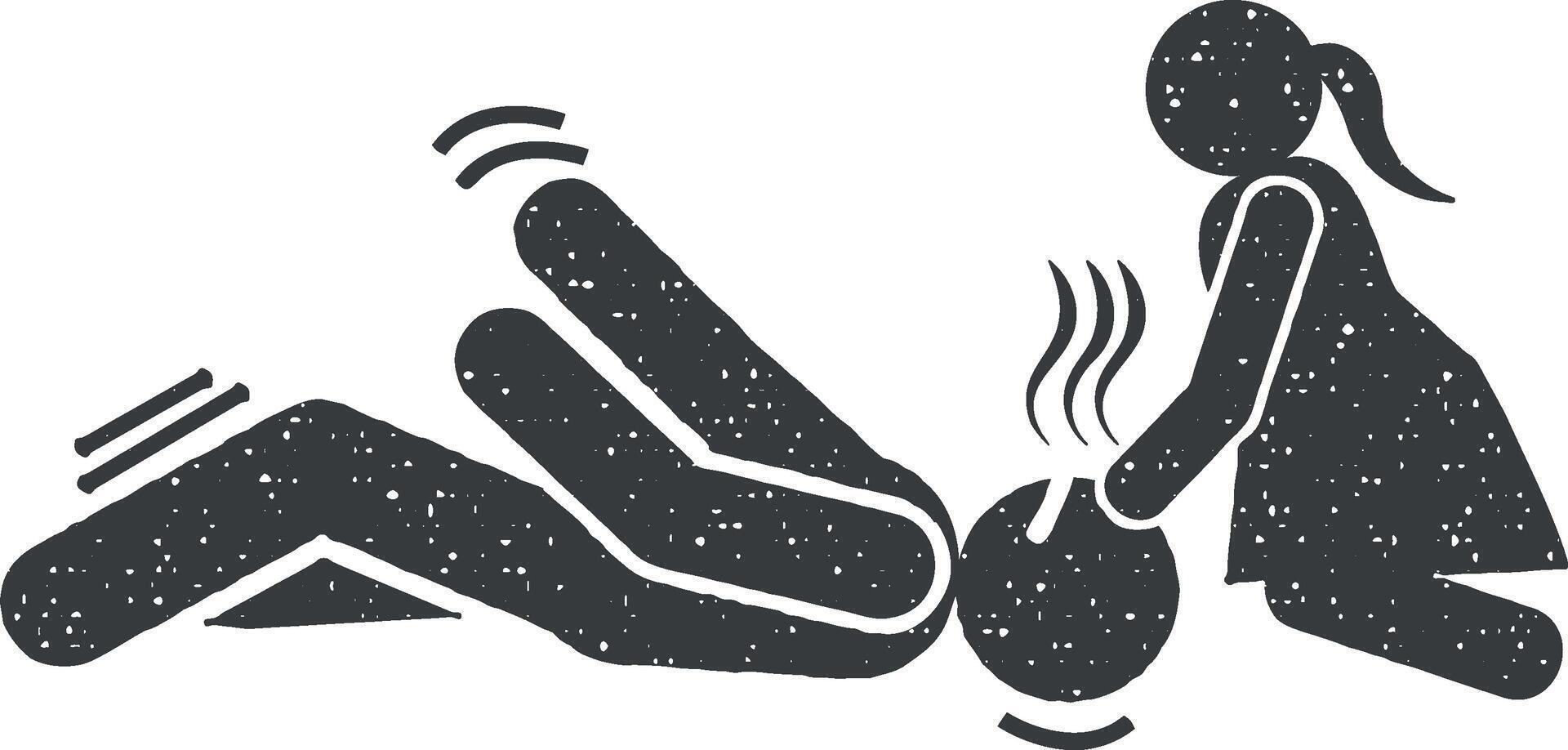 Assist calm down help icon vector illustration in stamp style