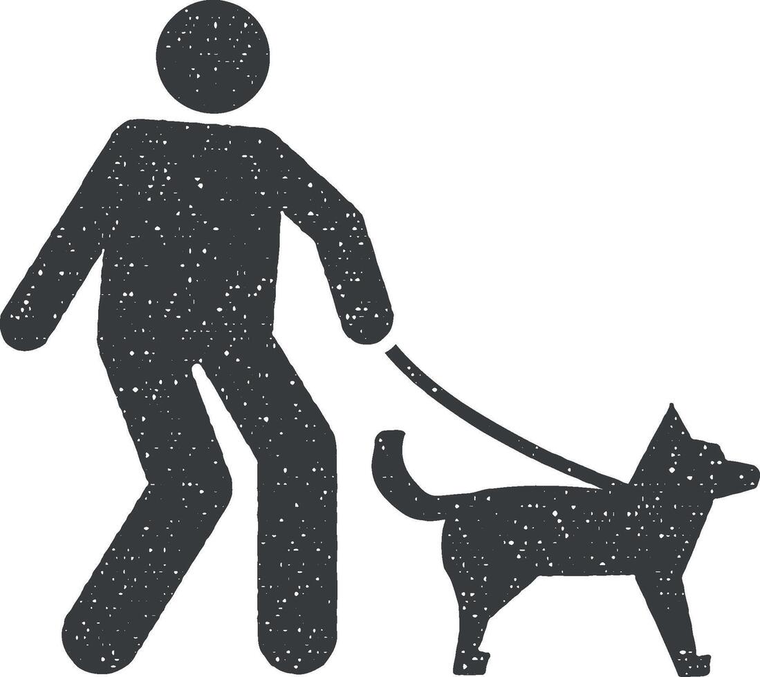 perro caminar hombre icono vector ilustración en sello estilo