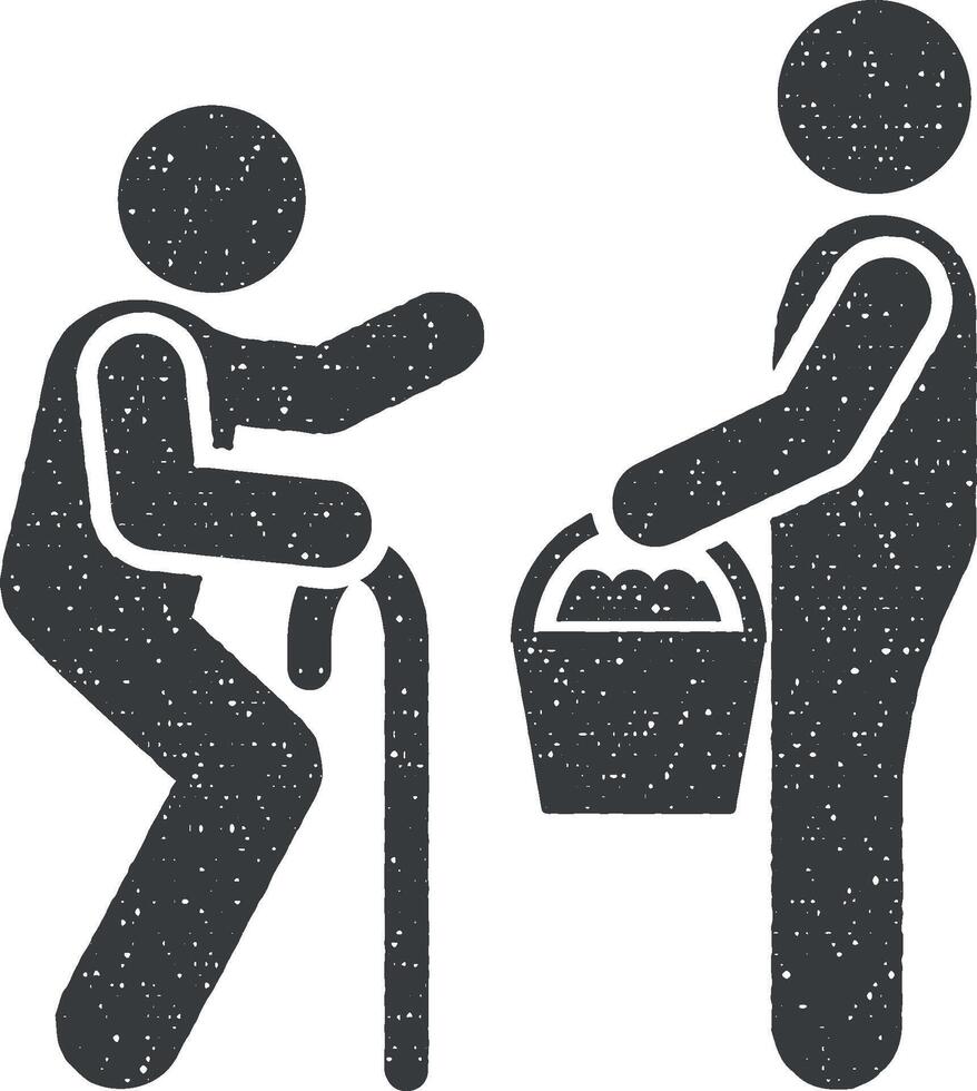 Old man bag help icon vector illustration in stamp style