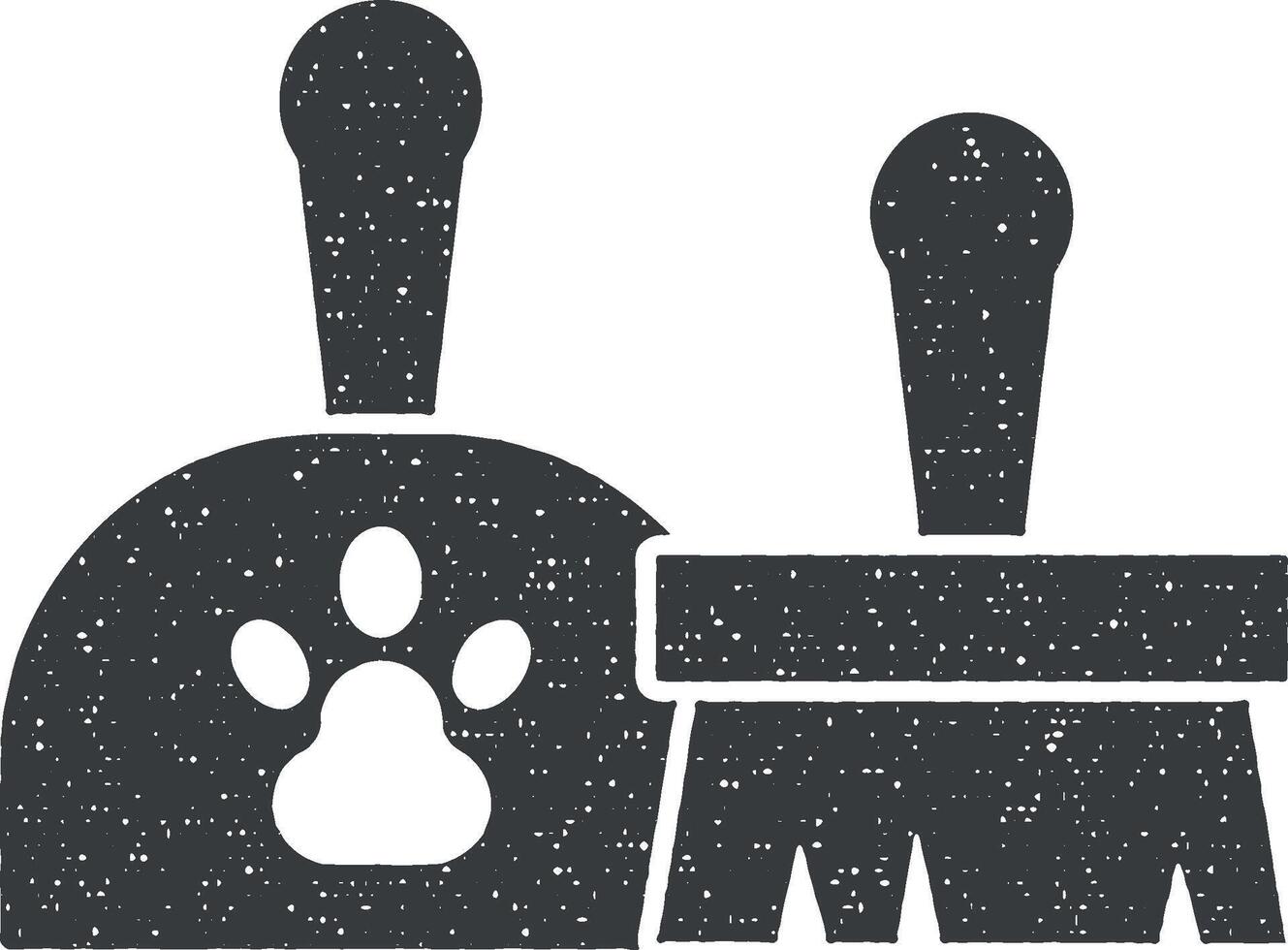 Scoop, broom, pet icon vector illustration in stamp style