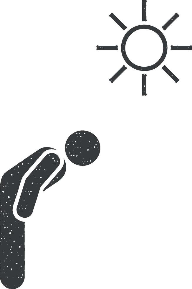 Man, sun, overheat icon vector illustration in stamp style