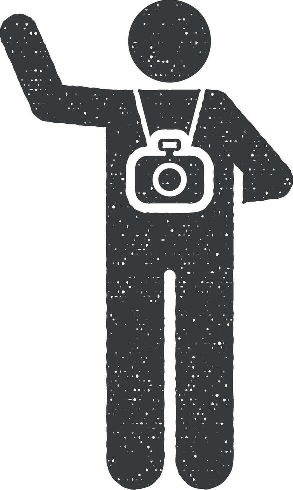Cameraman, reporter, journalist pictogram icon vector illustration in stamp style