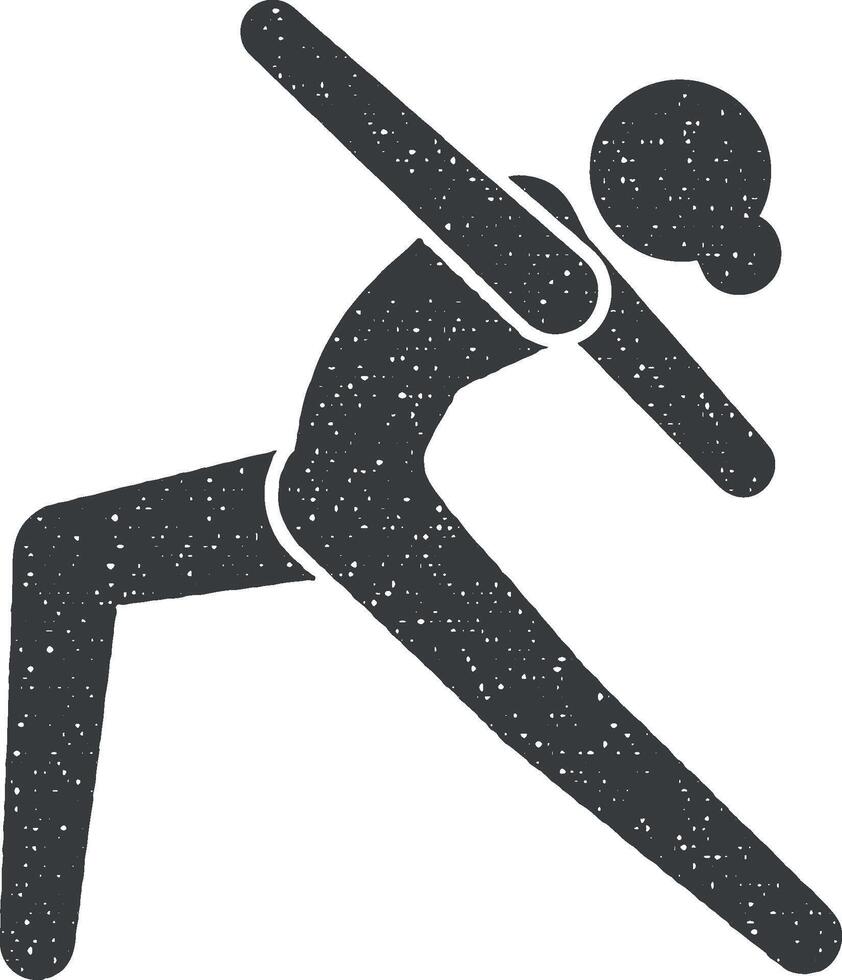 mujer, yoga, posición icono vector ilustración en sello estilo
