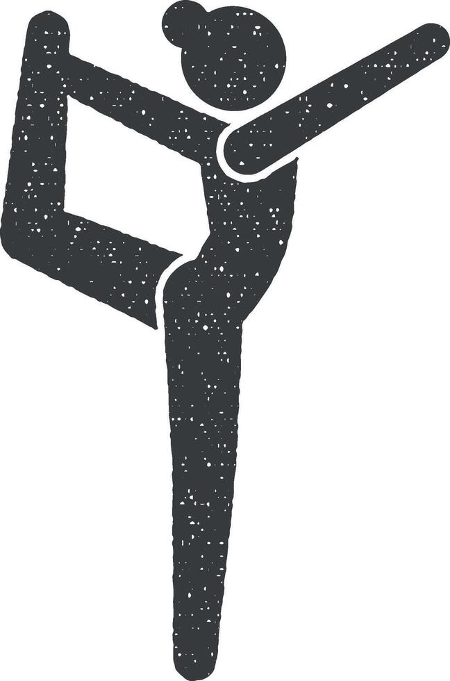 mujer, yoga, posición icono vector ilustración en sello estilo