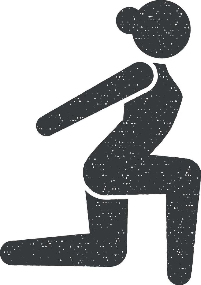 Women, yoga, position icon vector illustration in stamp style