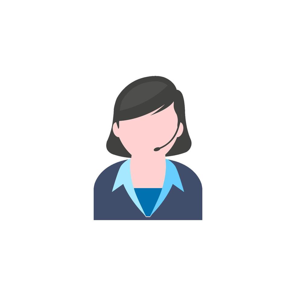 hembra recepcionista icono en plano color estilo. llamada centro, apoyo, ayuda escritorio vector
