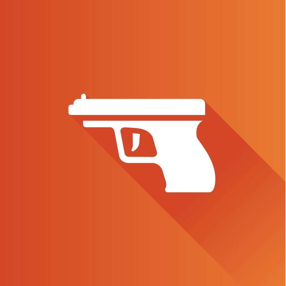 Arm gun flat color icon long shadow vector illustration