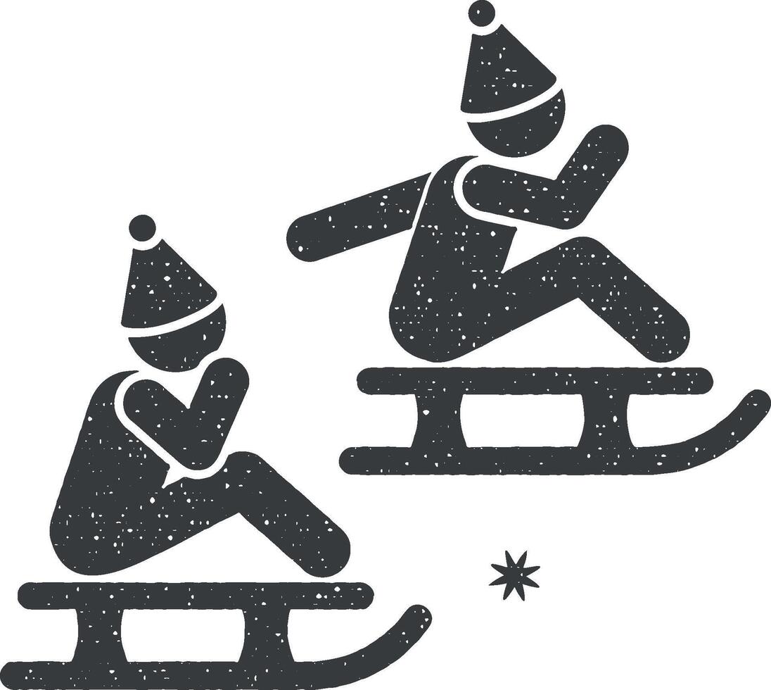 Children are sledding icon vector illustration in stamp style