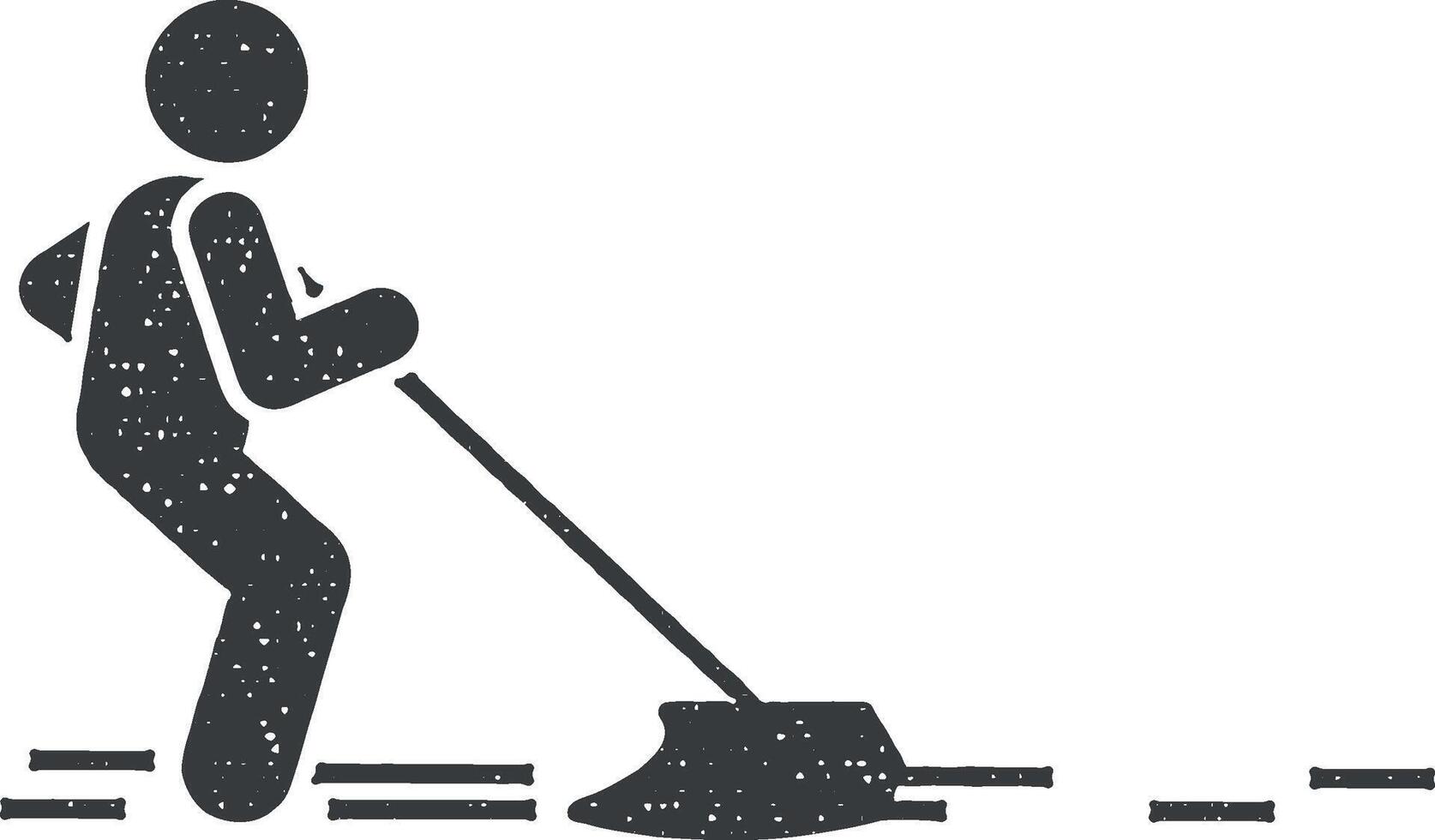 Cleaning, floor, mop icon vector illustration in stamp style