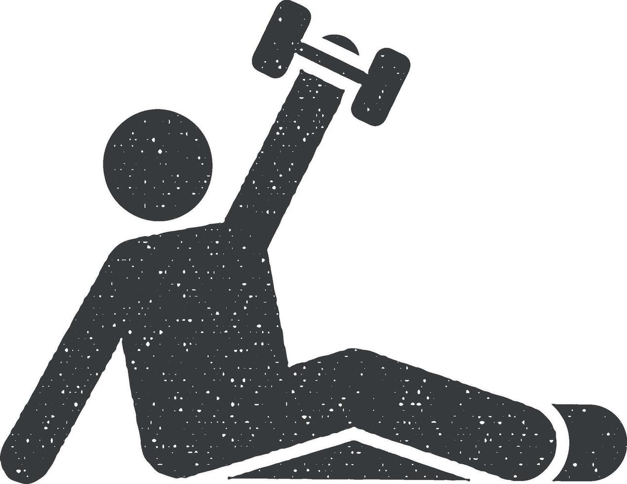hombre pesa gimnasio deporte con flecha pictograma icono vector ilustración en sello estilo