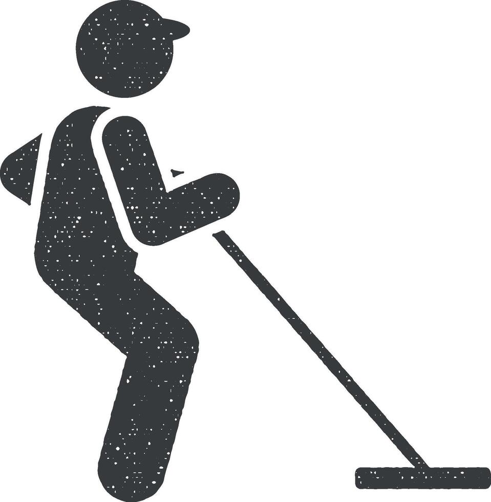Cleaner, floor, washing icon vector illustration in stamp style
