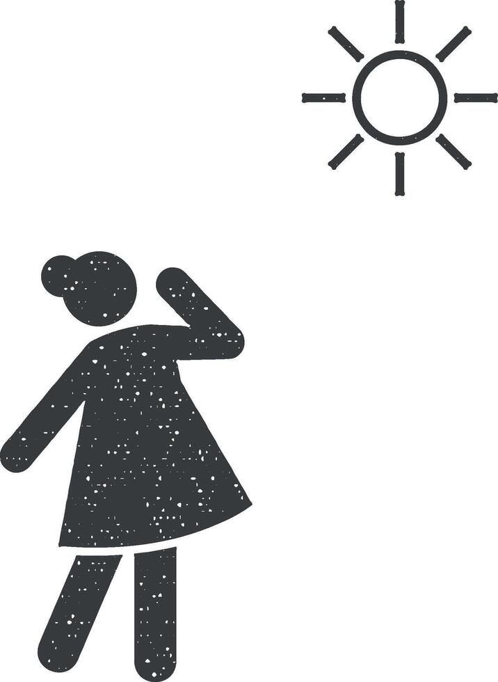 Sun, woman, problem, lupus icon vector illustration in stamp style