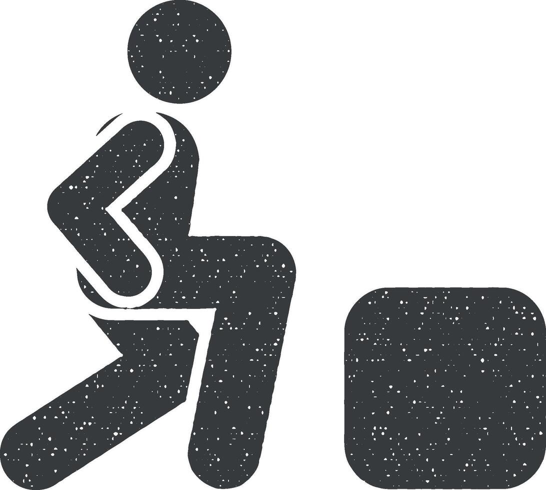 hombre golpear obtener arriba gimnasio con flecha pictograma icono vector ilustración en sello estilo