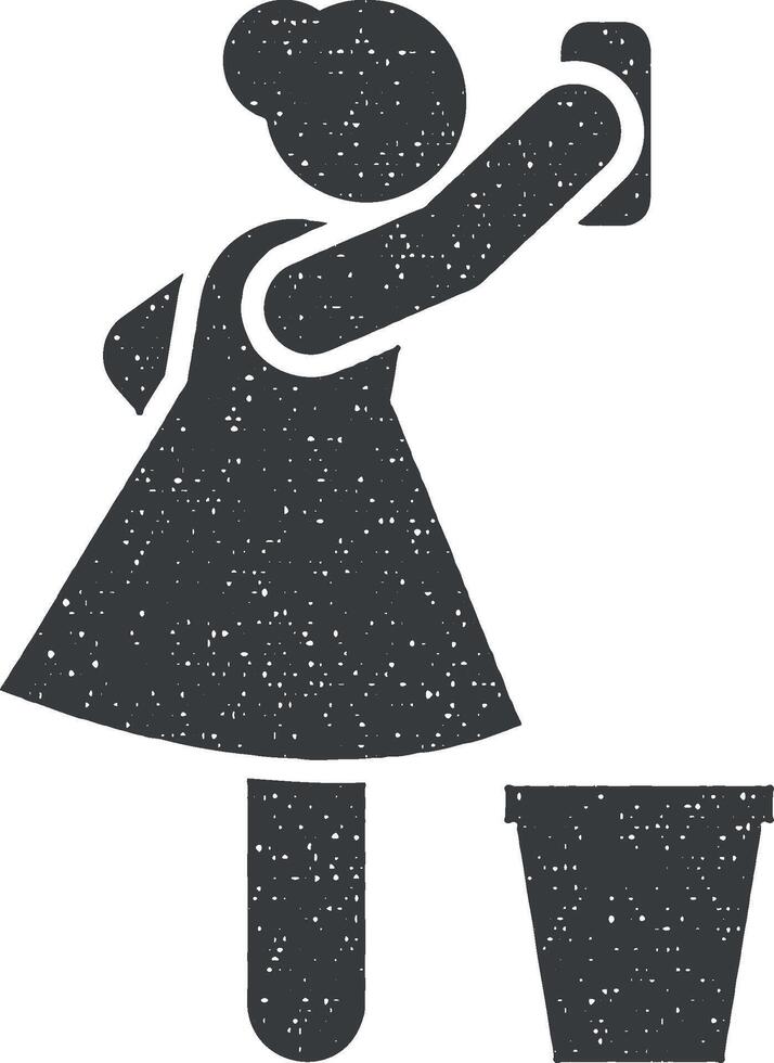 limpieza, mujer icono vector ilustración en sello estilo