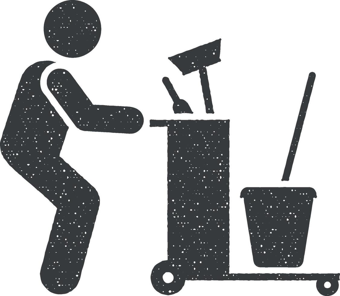 Cart, cleaner, tool icon vector illustration in stamp style