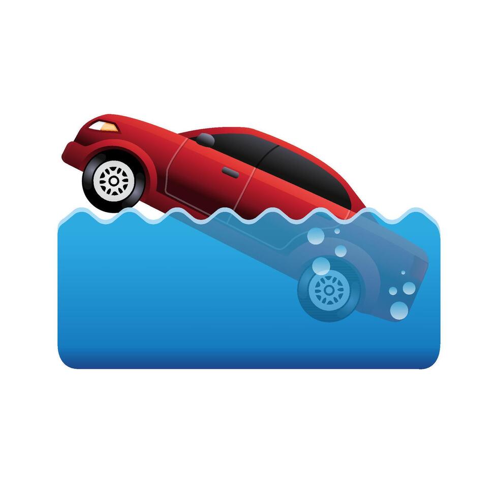 Drowned car icon in color. Automotive accident flood vector