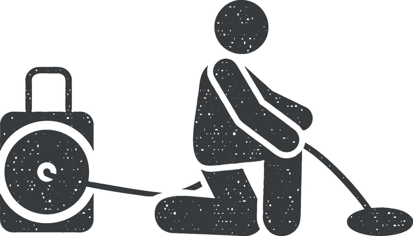 Clog, drain, plumber, man icon vector illustration in stamp style