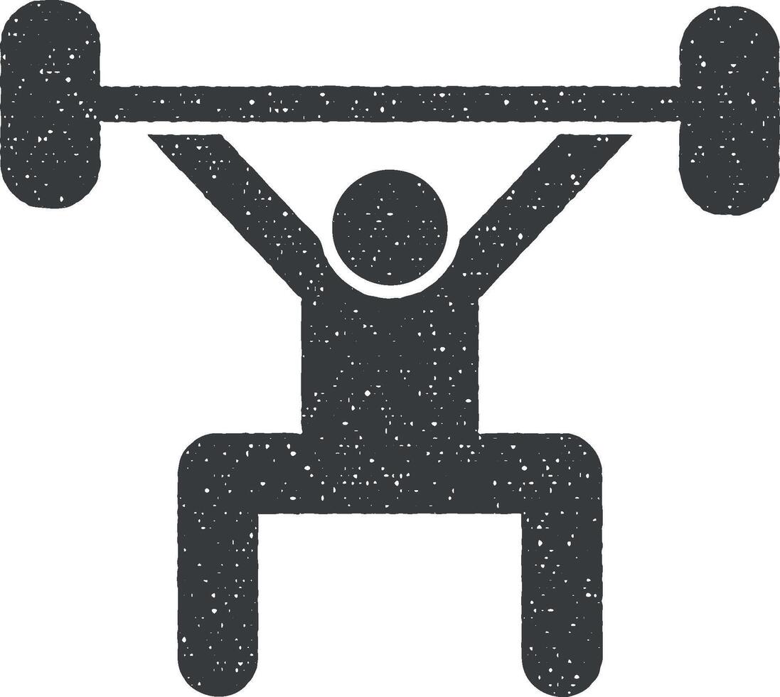 hombre pesa peso gimnasio con flecha pictograma icono vector ilustración en sello estilo