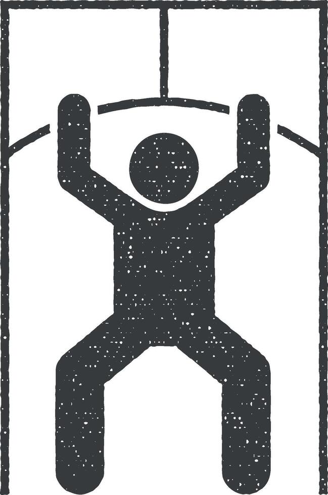 hombre lat derribar gimnasio con flecha pictograma icono vector ilustración en sello estilo