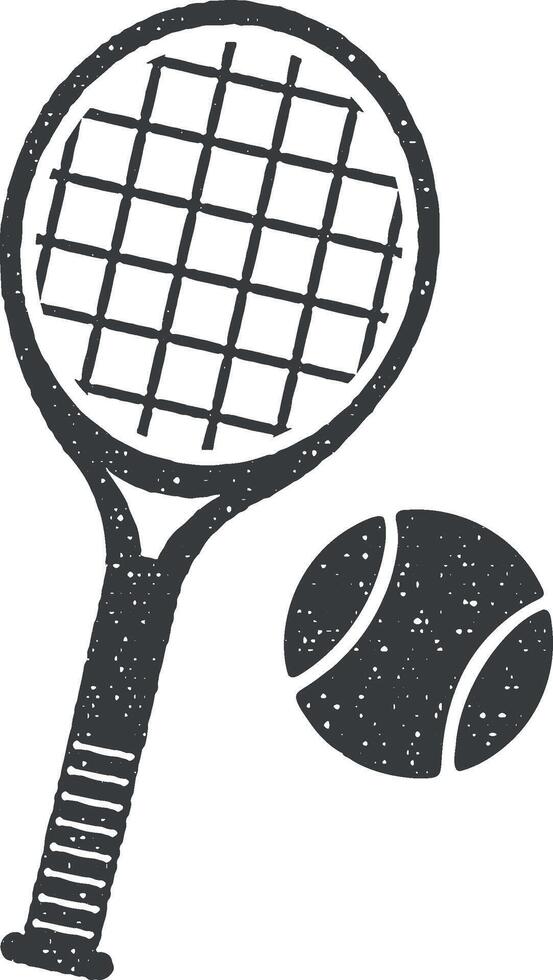 tenis raqueta y pelota vector icono ilustración con sello efecto