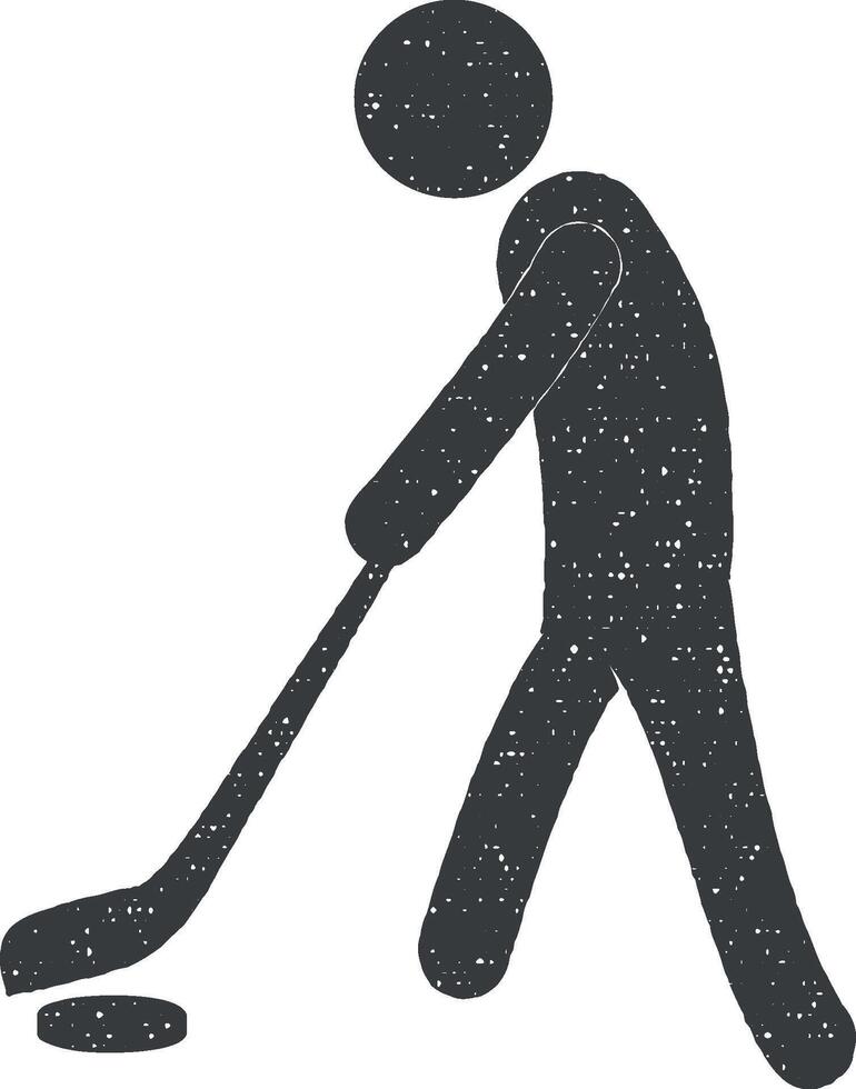 Ice hockey player vector icon illustration with stamp effect