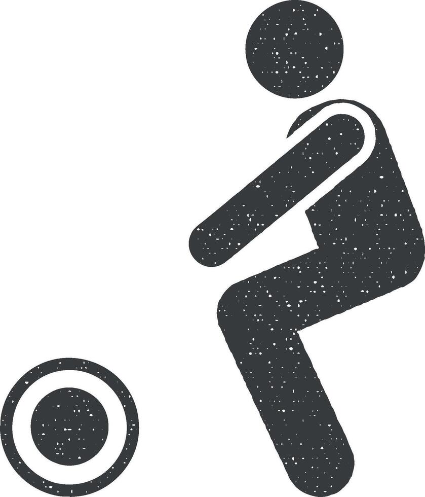 Deportes pesa salud gimnasio hombre con flecha pictograma icono vector ilustración en sello estilo