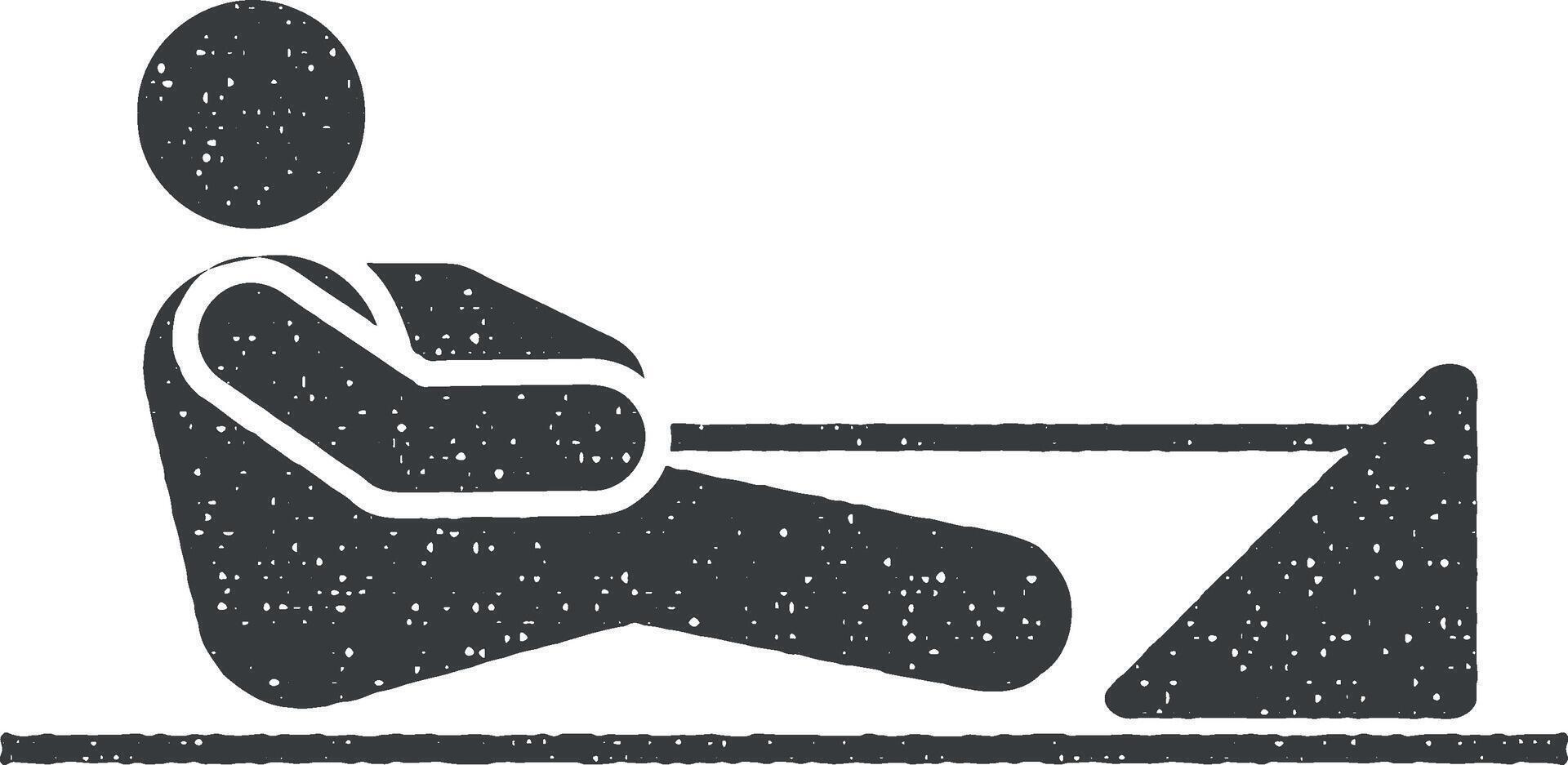 hombre gimnasio Deportes ejercicio Halar arriba con flecha pictograma icono vector ilustración en sello estilo