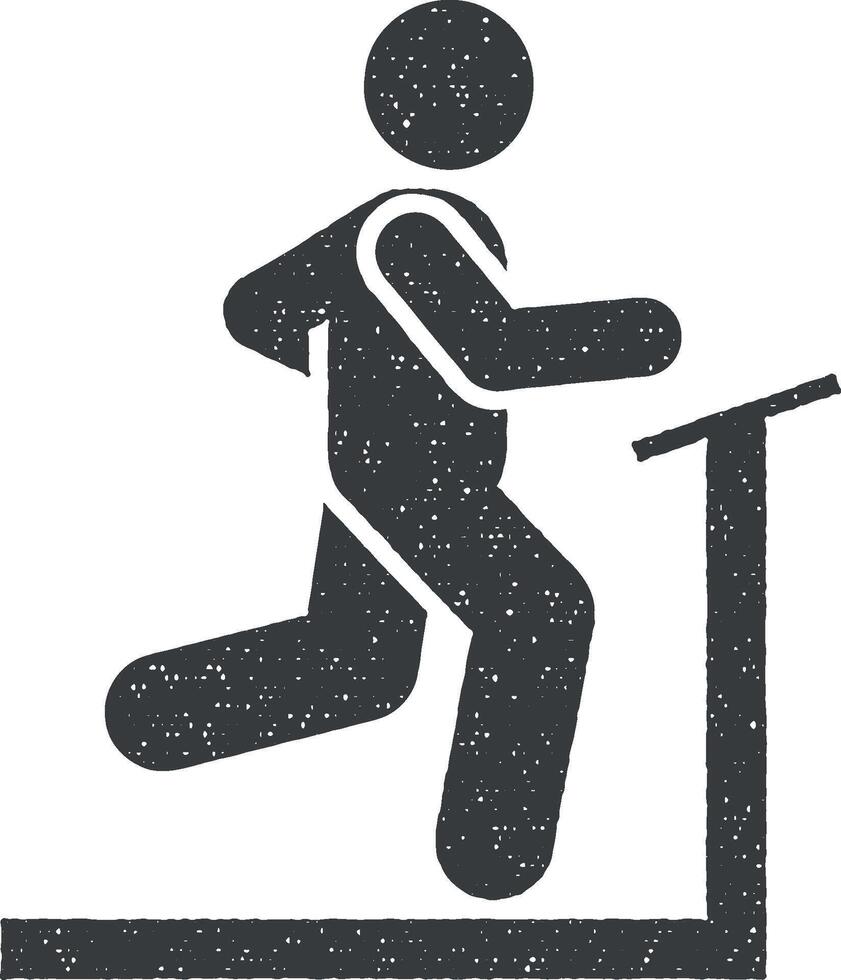 corriendo hombre Deportes gimnasio ejercicio con flecha pictograma icono vector ilustración en sello estilo