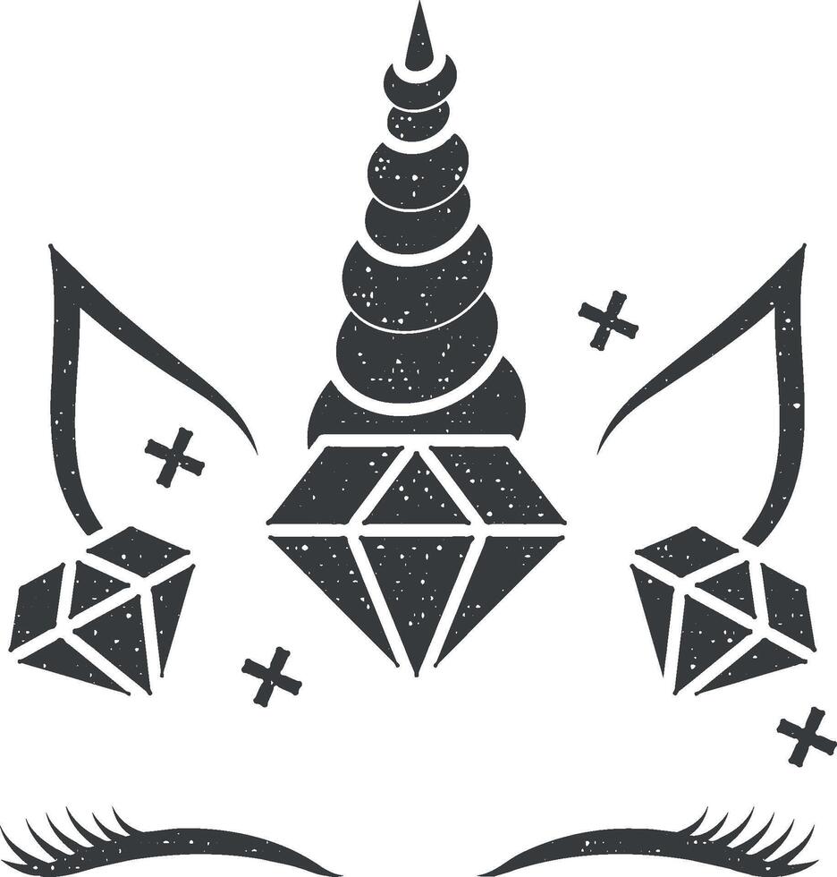 linda unicornio cara icono vector ilustración en sello estilo