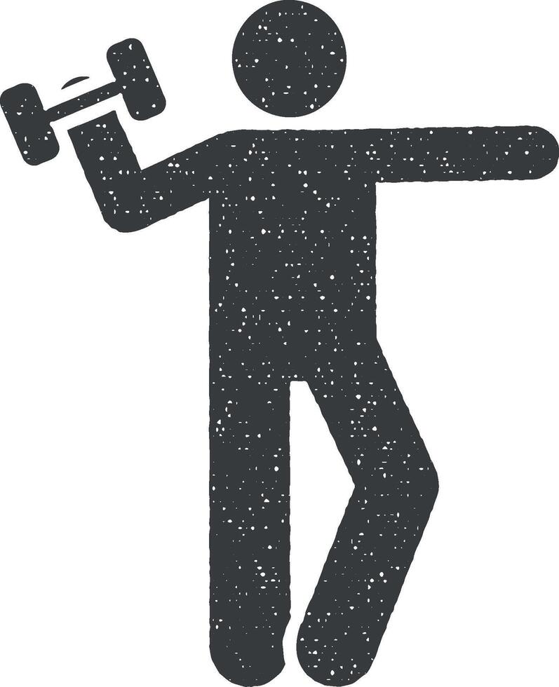 pesa deporte gimnasio formación con flecha pictograma icono vector ilustración en sello estilo