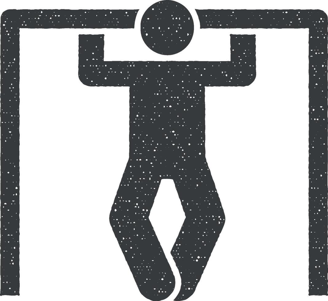 Muscle gym pull up with arrow pictogram icon vector illustration in stamp style