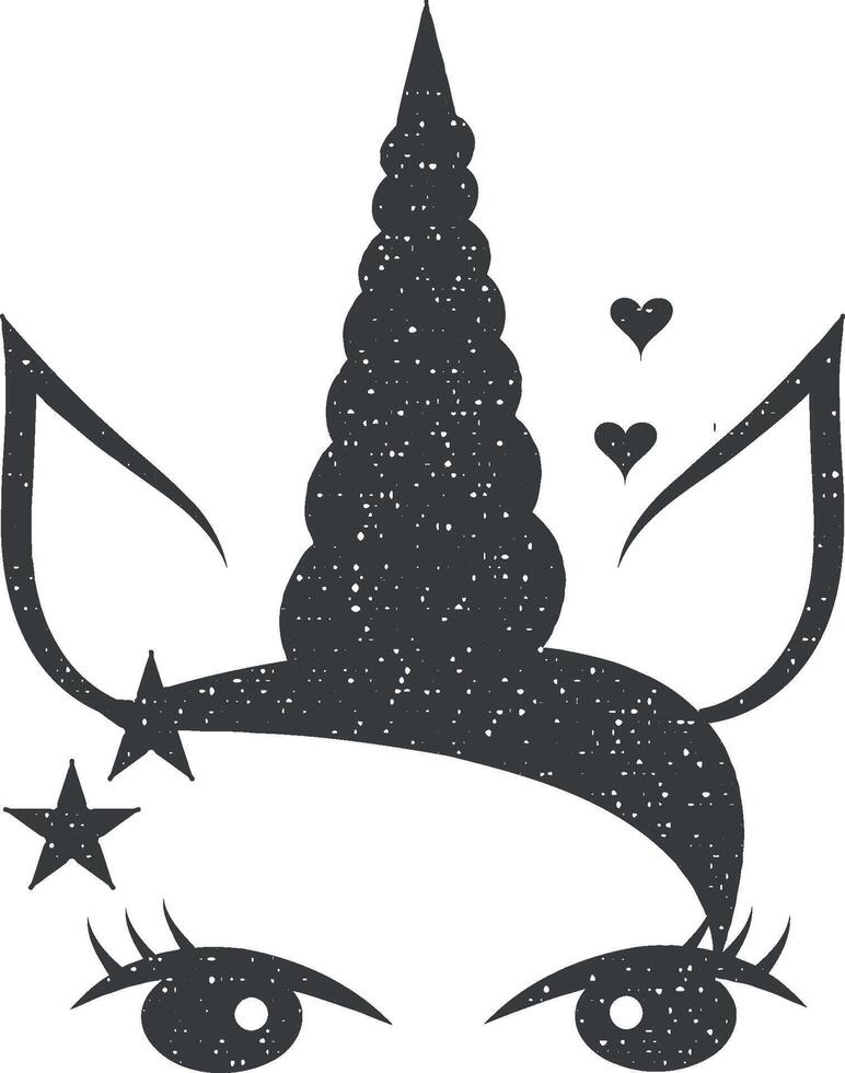 Cute unicorn face icon vector illustration in stamp style