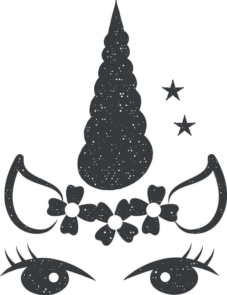 Cute unicorn face icon vector illustration in stamp style
