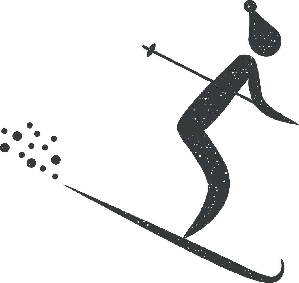 skiing vector icon illustration with stamp effect