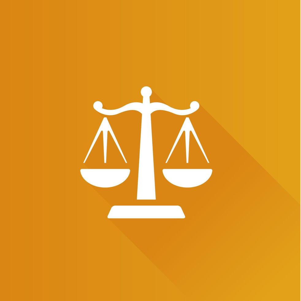 Justice scale flat color icon long shadow vector illustration