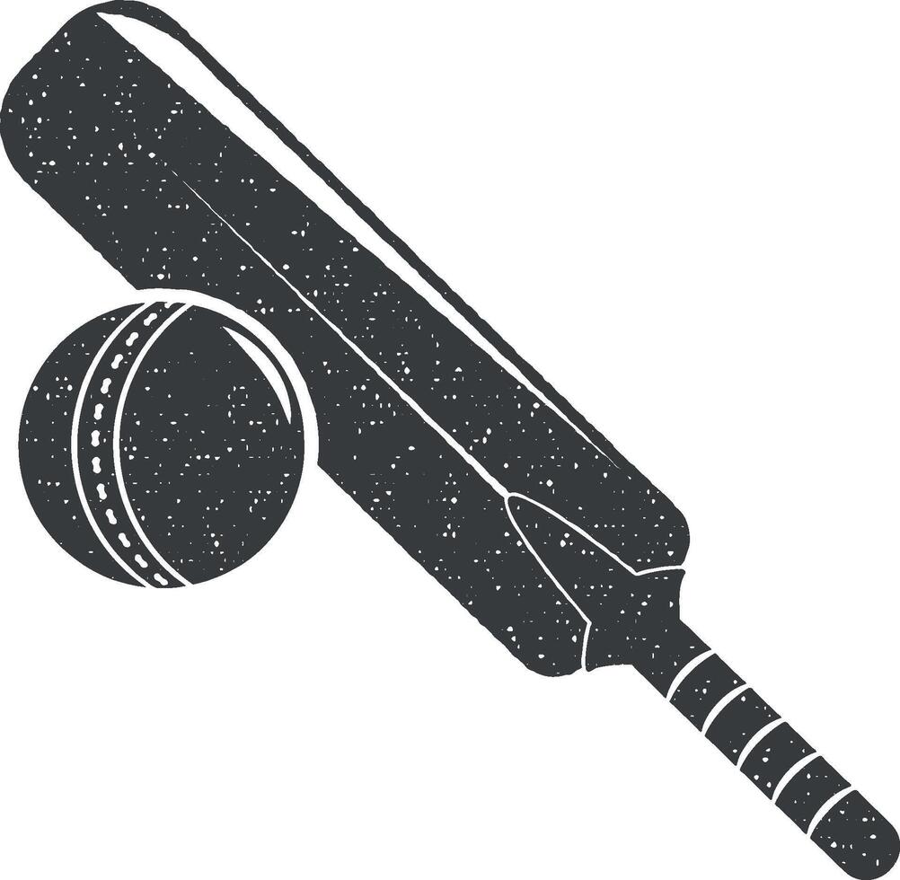 Cricket bit and ball vector icon illustration with stamp effect
