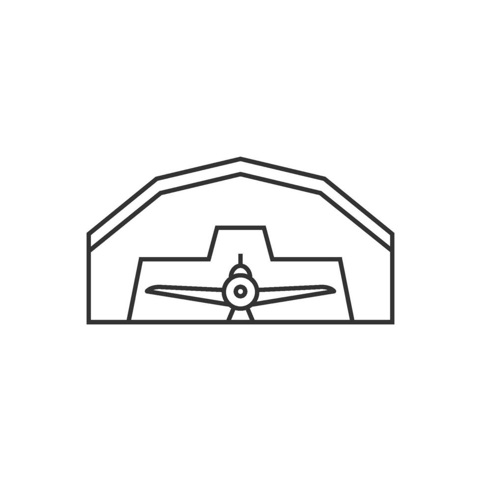 Airplane hangar icon in thin outline style vector