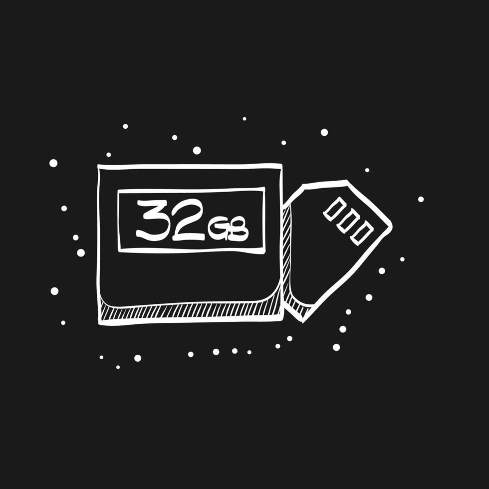 Compact flash and SD card doodle sketch illustration vector