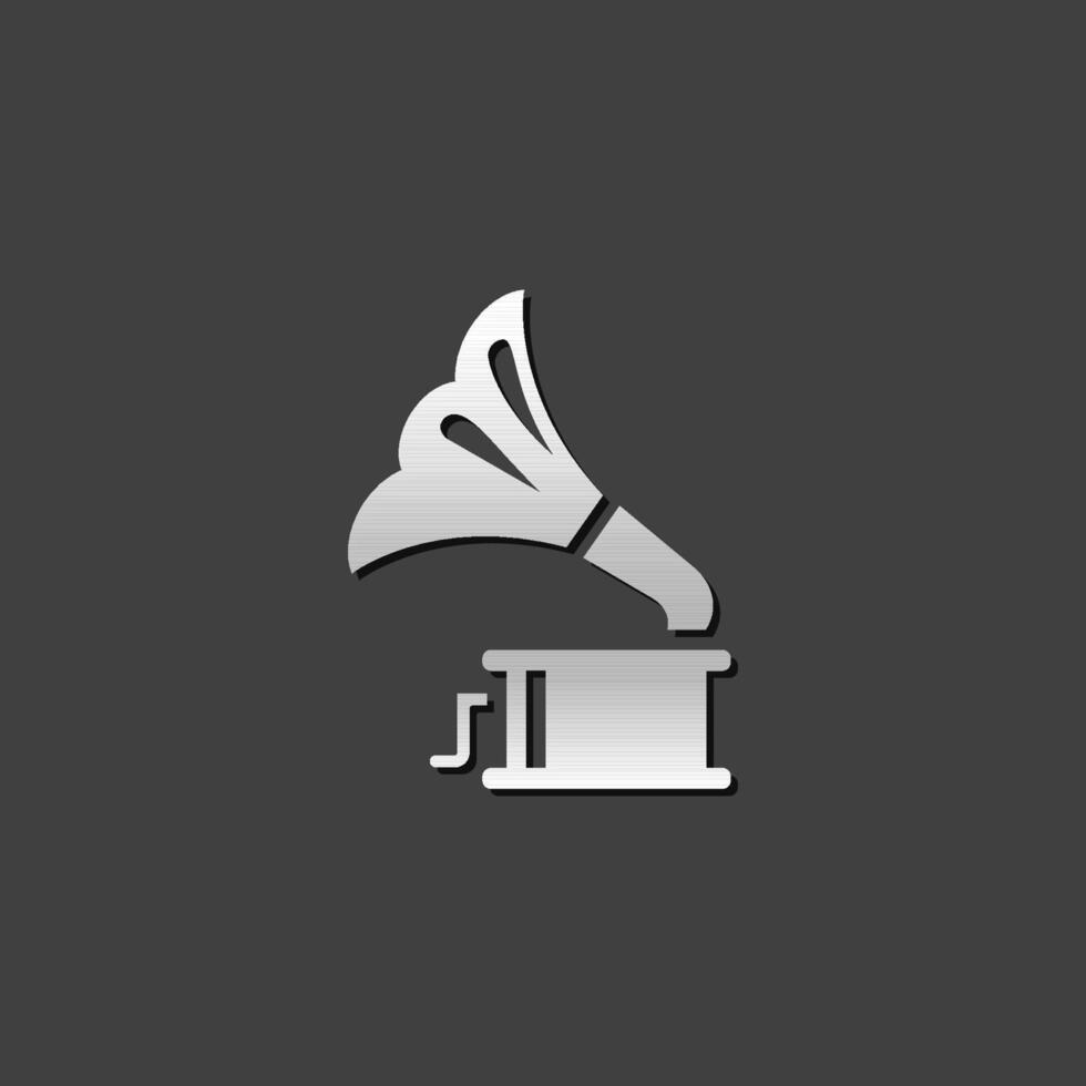 Gramophone icon in metallic grey color style. instrument music player vector